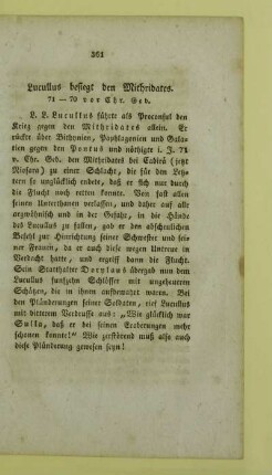 Lucullus besiegt den Mithridates. 71 - 70 vor Chr. Geb