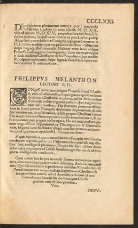 Disputationum plurimam materiae, quae a reverendo D. Martino Luthero ab anno Christi M. D. XIX. usque ad annum M. D. XLV. propositae sunt in Schola ....