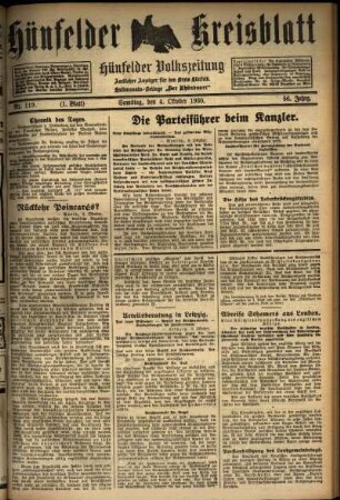 Erste Ausgabe vom Samstag, den 04. Oktober 1930.