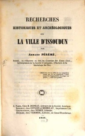 Recherches historiques et archéologiques sur la ville d'Issoudun
