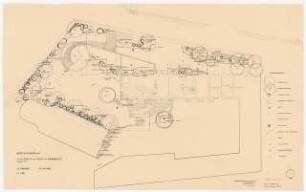 Garten Daniel-Henry Kahnweiler Le Prieuré, St. Hilaire: Pflanzplan (oberer Teil) 1:100 Gehölz- und Staudenbepflanzung