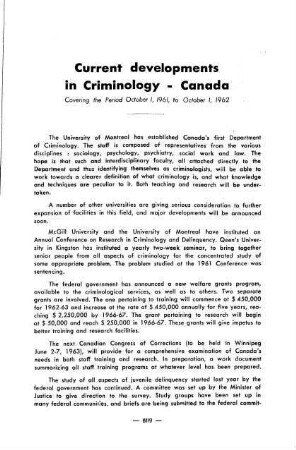 609-610, Current developments in Criminology - Canada