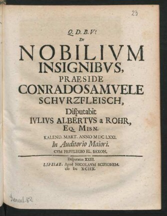 [Disputatio XXIII.] De Nobilium Insignibus