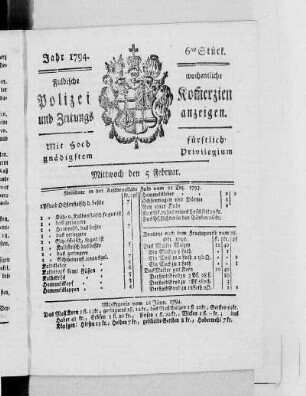 6tes Stück., Ausgabe vom 5. Februar 1794
