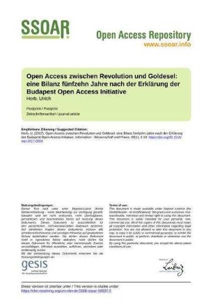 Open Access zwischen Revolution und Goldesel: eine Bilanz fünfzehn Jahre nach der Erklärung der Budapest Open Access Initiative