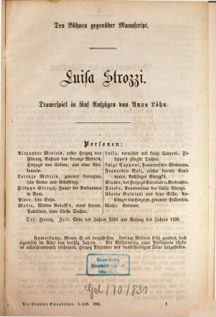 Die Deutsche Schaubühne : Organ für Theater, Musik, Kunst, Literatur u. sociales Leben. 2,1. 1861