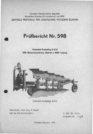 Aufsattel-Drehpflug B 010