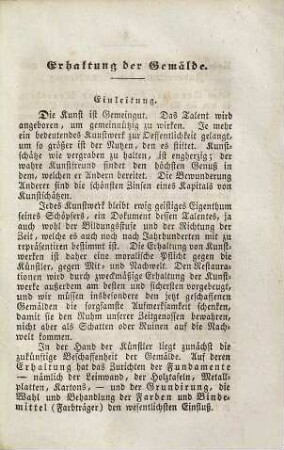 Vollständige Anleitung zur Erhaltung, Reinigung und Wiederherstellung der Gemälde, zur Bereitung der Firnisse, so wie auch zum Aufziehen, Reinigen, Bleichen und Restauriren der Kupferstiche