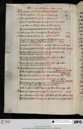 Inhaltsverzeichnis der Hs. mit Folioangaben (bricht ab)