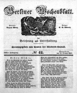 No. 42, Sonnabend, den 21. October 1837.