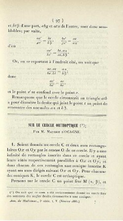 Sur le cercle orthoptique.