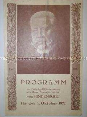 Festprogramm zu den Feierlichkeiten anlässlich des 80. Geburtstages von Hindenburg