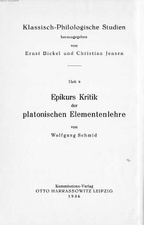 Epikurs Kritik der platonischen Elementenlehre