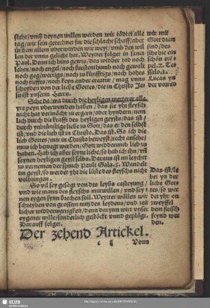 Der zehend Artickel. Von hoffen zu Gott und langmütigkeyt