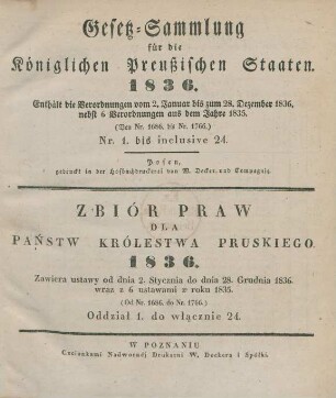 1836: Gesetzsammlung für die Königlichen Preußischen Staaten