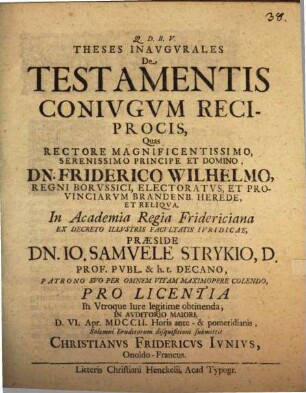 Theses Inavgvrales De Testamentis Conivgvm Reciprocis
