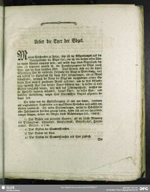 Ueber die Eyer der Vögel