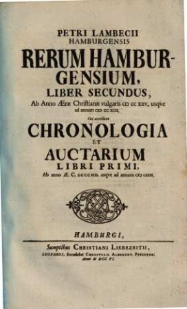 Petri Lambecii origines Hamburgenses sive rerum Hamburgensium liber .... 2, Ab anno aerae Christianae vulgaris 1225 usque ad annum 1292