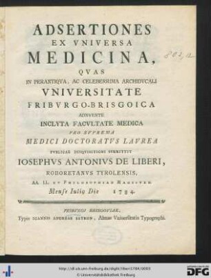 Adsertiones Ex Vniversa Medicina