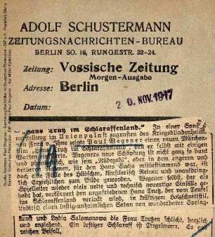 Kritik aus Vossische Zeitung (20.11.1917)