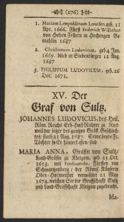 XV. Der Graf von Sultz.