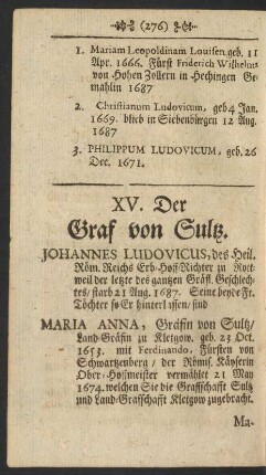 XV. Der Graf von Sultz.
