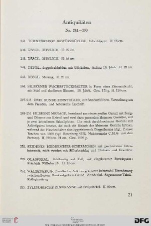 Antiquitäten (Nr. 241-293)