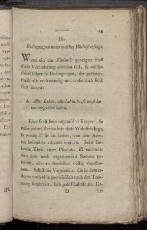 III. Bedingungen unter welchen Fäulniß erfolgt.