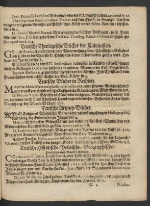 Teutsche Historische/ Politische/ Geographische/ poetische und Kunstbücher.