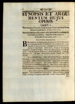Synopsis Et Argumentum Hujus Operis