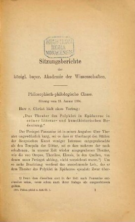 Sitzungsberichte der Bayerischen Akademie der Wissenschaften, Philosophisch-Philologische und Historische Klasse, 1894