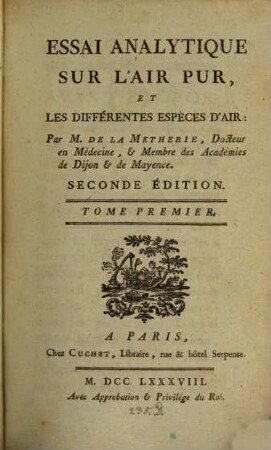 Essai Analytique Sur L'Air Pur, Et Les Différentes Espèces D'Air, 1