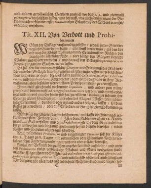 Tit. XII. Von Verbott und Prohibitionen.