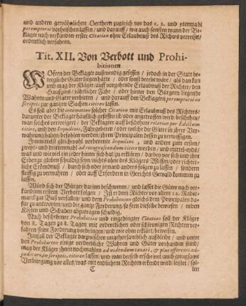 Tit. XII. Von Verbott und Prohibitionen.