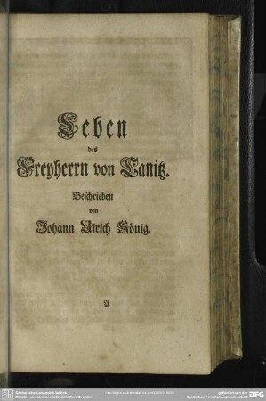 Leben des Freyherrn von Canitz