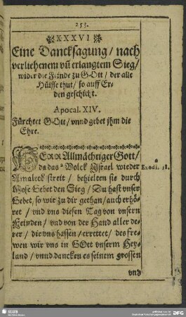 XXXVI. Dancksagung nach erlangtem Sieg, wieder die Feinde zu Gott