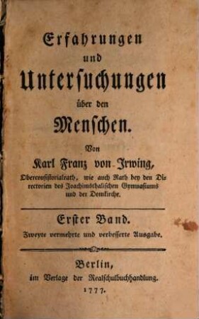 Erfahrungen und Untersuchungen über die Menschen, 1