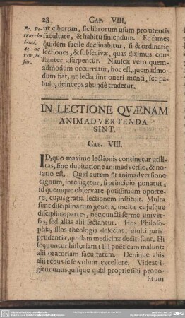 In Lectione Quaenam Animadvertenda Sint. Cap. VIII.