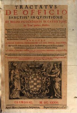 Tractatus de Officio Sanctissimae Inquisitionis et modo procedendi in causis fidei