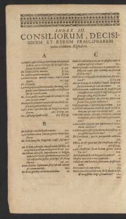 Index III. Consiliorum, Decisionum Et Rerum ...