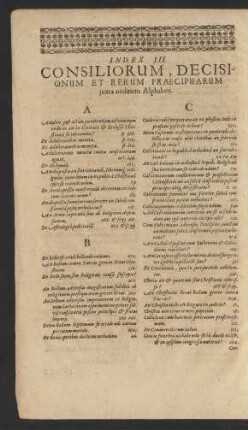 Index III. Consiliorum, Decisionum Et Rerum ...