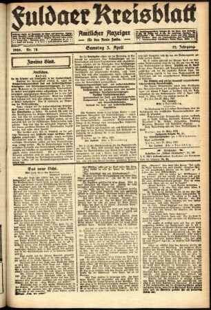 Zweite Ausgabe vom Samstag, den 03. April 1920.