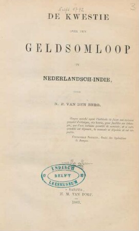 De kwestie over den geldsomloop in Nederlandsch-Indie
