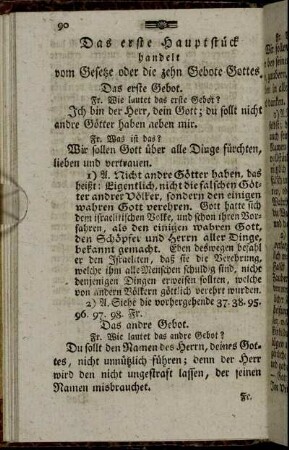Das erste Hauptstück handelt vom vom Gesetze oder die Zehn Gebote Gottes.