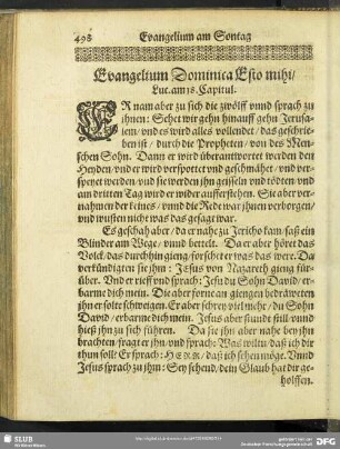 Evangelium Dominica Esto mihi, Luc. am 18. Capitul