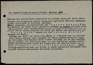 Zur Ausstellung im Oberlichtsaal Februar 1925...