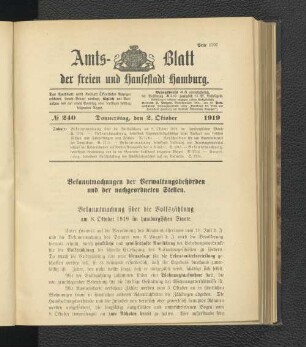 No.240, Donnerstag, den 2. Oktober 1919