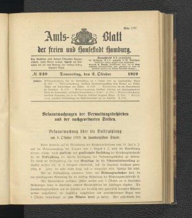 No.240, Donnerstag, den 2. Oktober 1919