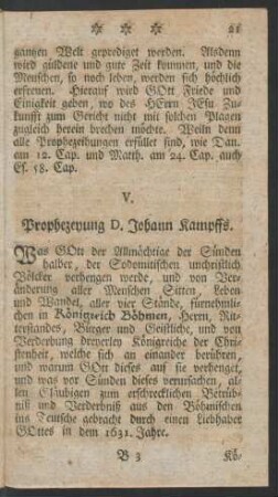 V. Prophezeyung D. Johann Kampffs