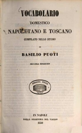 Vocabolario domestico napoletano e toscano : Compilato nello studio